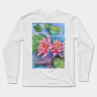 Namaste lotus flower in watercolors Long Sleeve T-Shirt